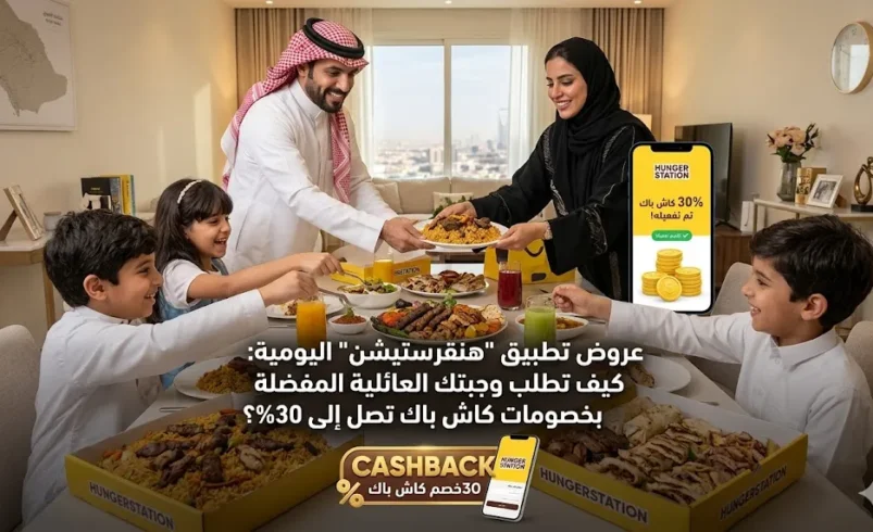 عروض تطبيق “هنقرستيشن” اليومية: كيف تطلب وجبتك العائلية المفضلة بخصومات كاش باك تصل إلى 30%؟