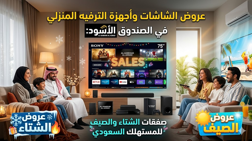 عروض الشاشات وأجهزة الترفيه المنزلي في الصندوق الأسود: صفقات الشتاء والصيف للمستهلك السعودي.