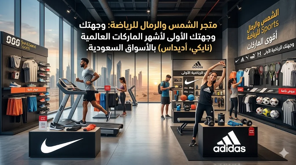 متجر الشمس والرمال للرياضة: وجهتك الأولى لأشهر الماركات العالمية (نايكي، أديداس) بالأسواق السعودية.
