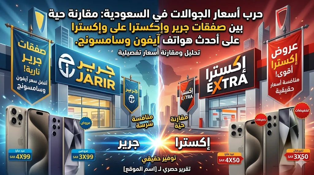 حرب أسعار الجوالات في السعودية: مقارنة حية بين صفقات جرير وإكسترا على أحدث هواتف آيفون وسامسونج.
