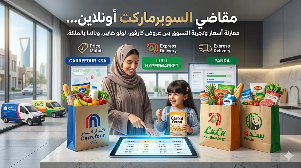 مقاضي السوبرماركت أونلاين: مقارنة أسعار وتجربة التسوق بين عروض كارفور، لولو هايبر، وباندا بالملكة.